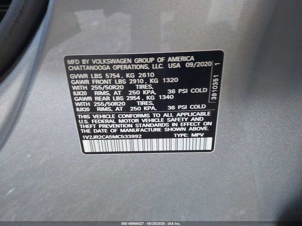 1V2JR2CA5MC533992 2021 VOLKSWAGEN ATLAS photo no. 9