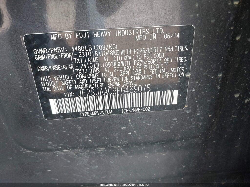 JF2SJAAC9FG469075 2015 SUBARU FORESTER photo no. 9