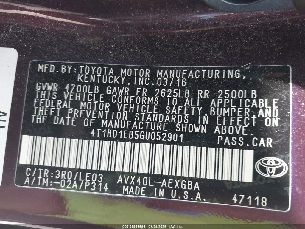 4T1BD1EB5GU052901 2016 TOYOTA AVALON HYBRID photo no. 9