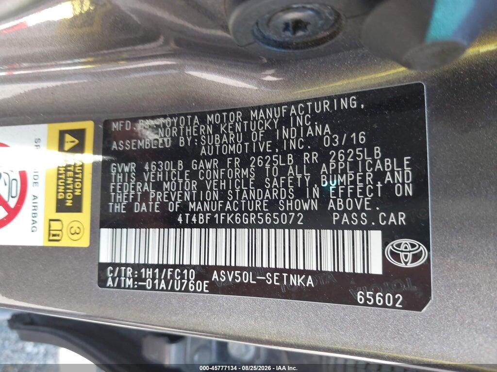 4T4BF1FK6GR565072 2016 TOYOTA CAMRY photo no. 9