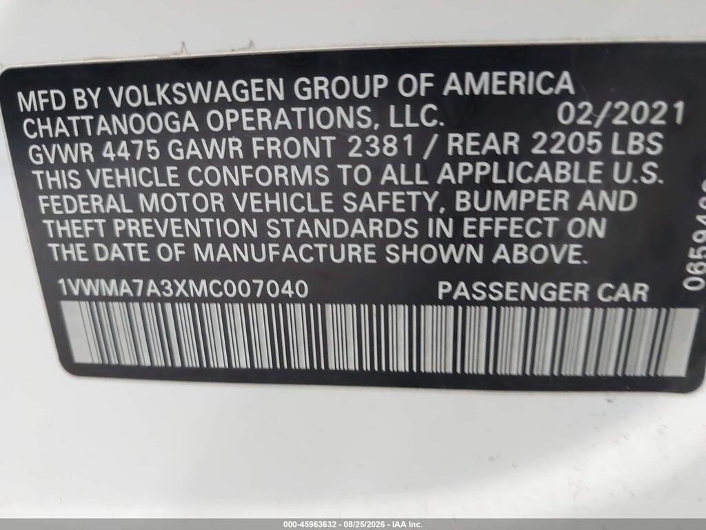 1VWMA7A3XMC007040 2021 VOLKSWAGEN PASSAT photo no. 9