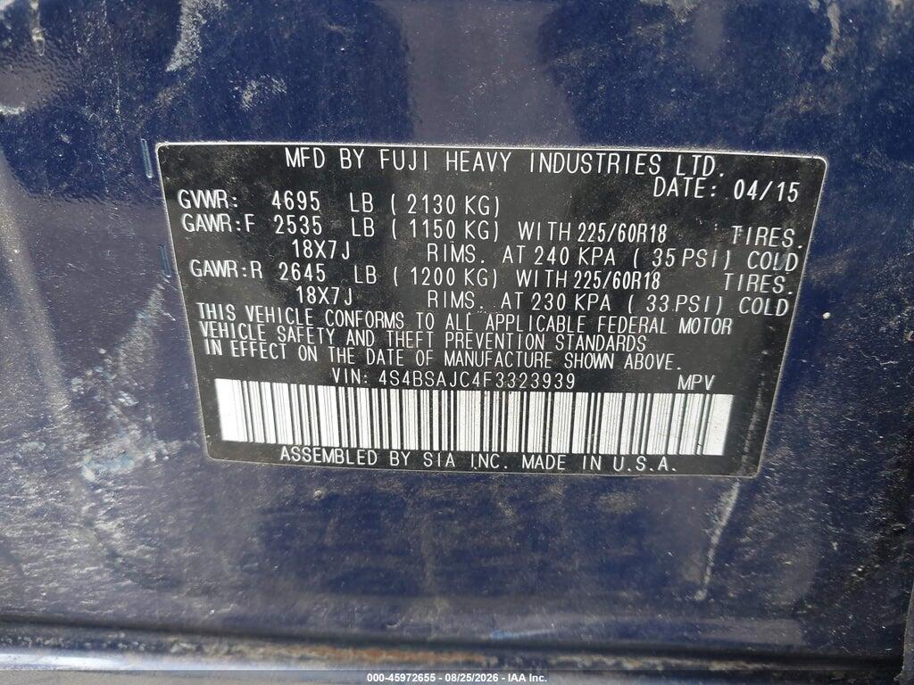 4S4BSAJC4F3323939 2015 SUBARU OUTBACK photo no. 9