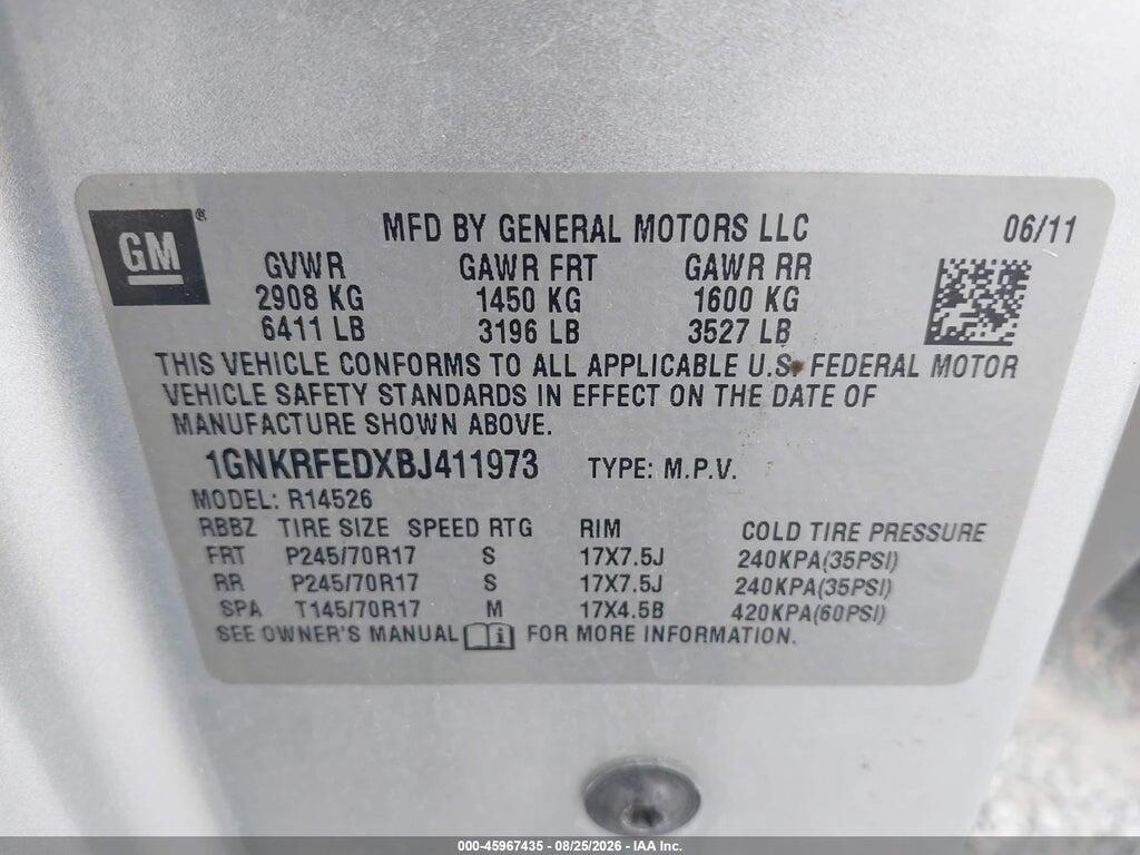 1GNKRFEDXBJ411973 2011 CHEVROLET TRAVERSE photo no. 9