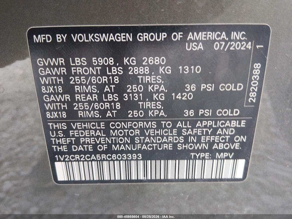 1V2CR2CA5RC603393 2024 VOLKSWAGEN ATLAS photo no. 9