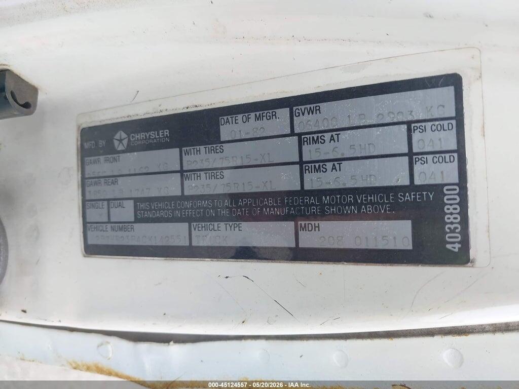 2B7HB23P4CK142551 1982 DODGE RAM VAN photo no. 9