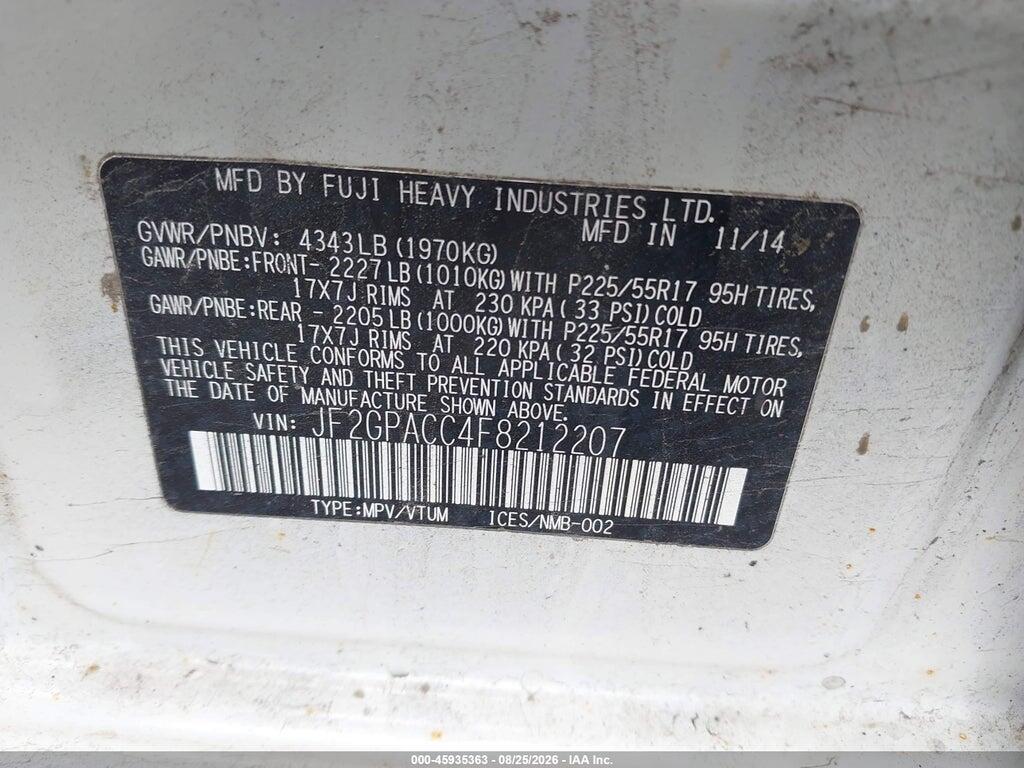 JF2GPACC4F8212207 2015 SUBARU XV CROSSTREK photo no. 9