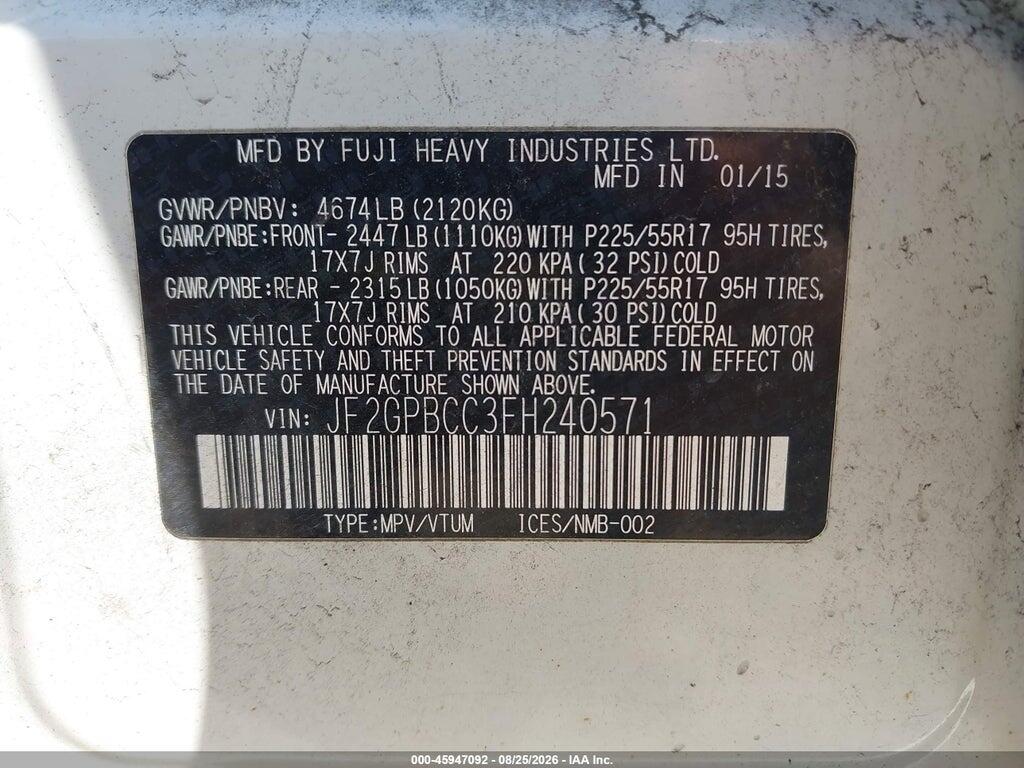 JF2GPBCC3FH240571 2015 SUBARU XV CROSSTREK HYBRID photo no. 9