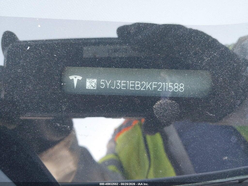 5YJ3E1EB2KF211588 2019 TESLA MODEL 3 photo no. 9