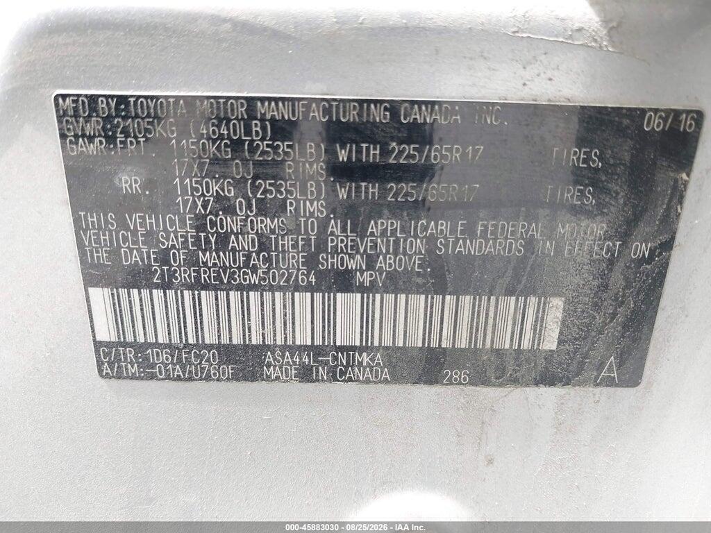 2T3RFREV3GW502764 2016 TOYOTA RAV4 photo no. 9