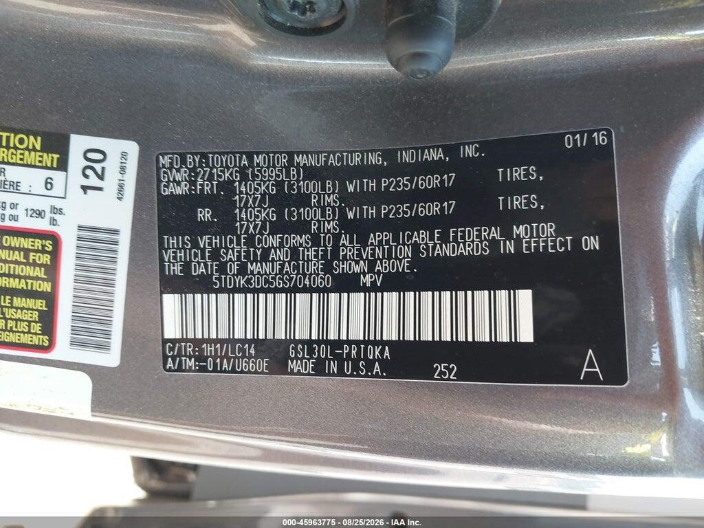 5TDYK3DC5GS704060 2016 TOYOTA SIENNA photo no. 9