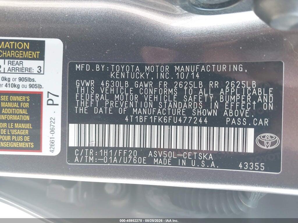 4T1BF1FK6FU477244 2015 TOYOTA CAMRY photo no. 9