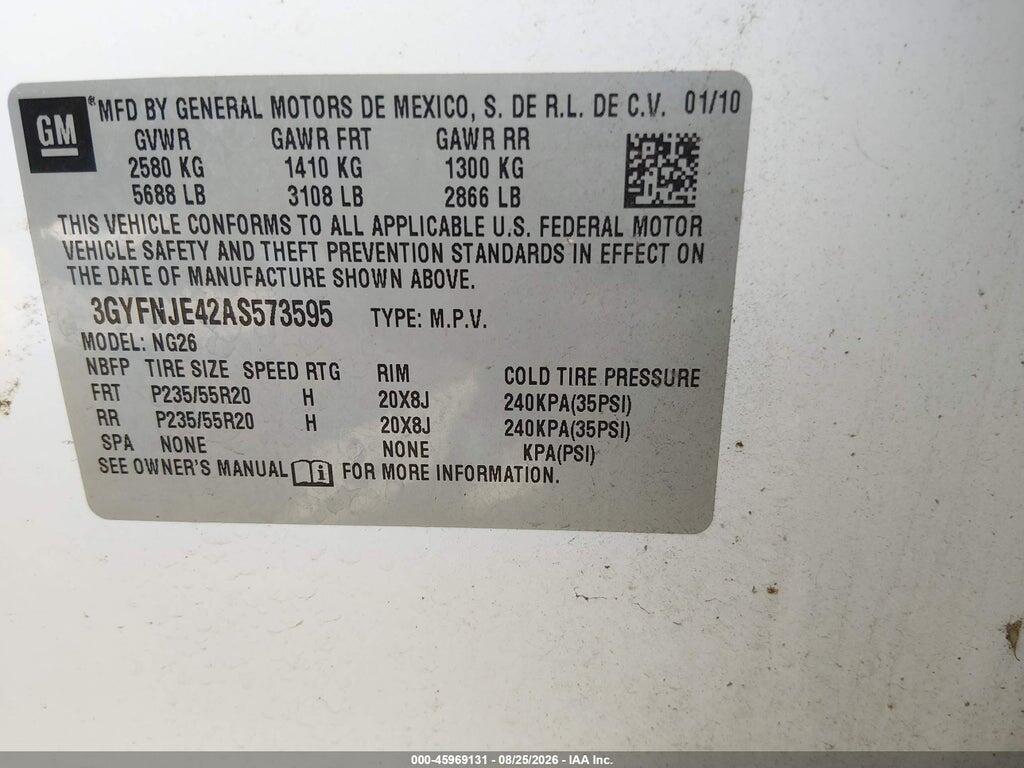 3GYFNJE42AS573595 2010 CADILLAC SRX photo no. 9