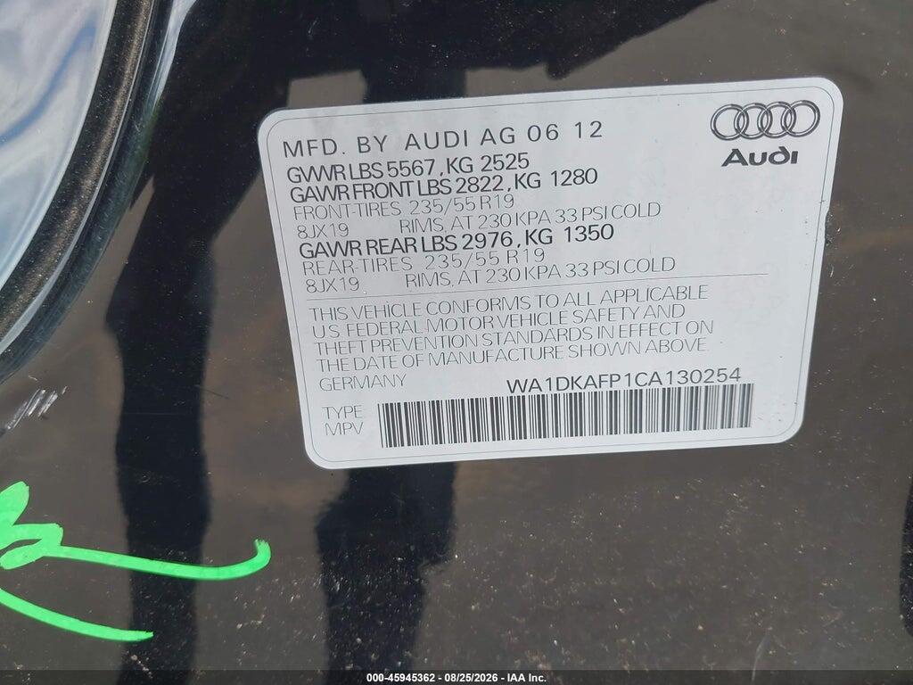 WA1DKAFP1CA130254 2012 AUDI Q5 photo no. 9