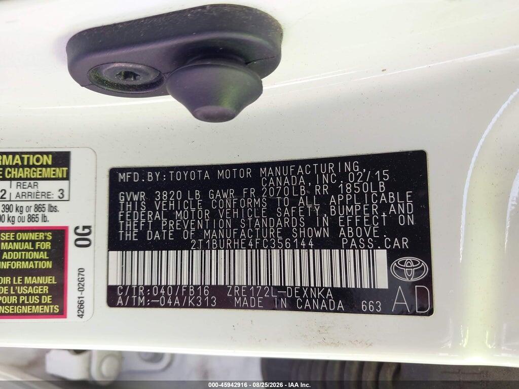 2T1BURHE4FC356144 2015 TOYOTA COROLLA photo no. 9