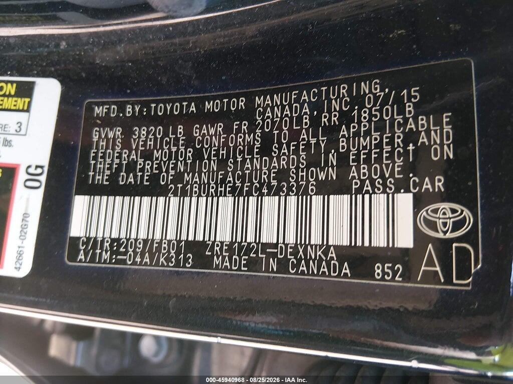 2T1BURHE7FC473376 2015 TOYOTA COROLLA photo no. 9