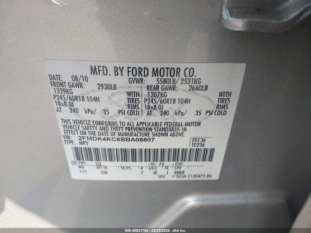 2FMDK4KC8BBA08807 2011 FORD EDGE photo no. 9