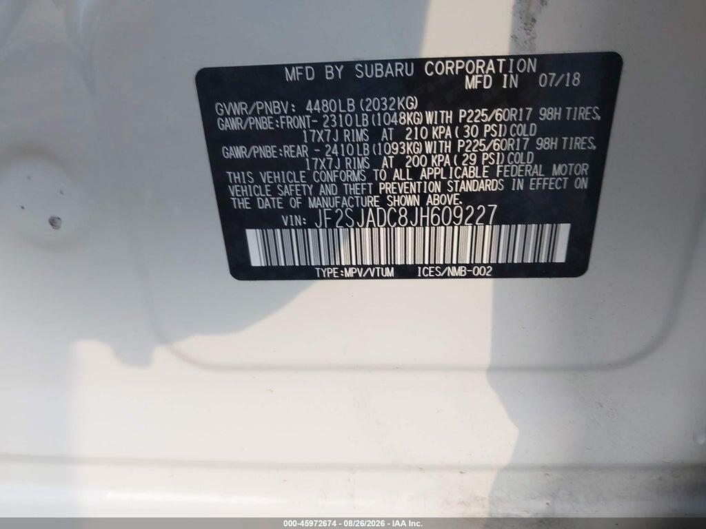 JF2SJADC8JH609227 2018 SUBARU FORESTER photo no. 9
