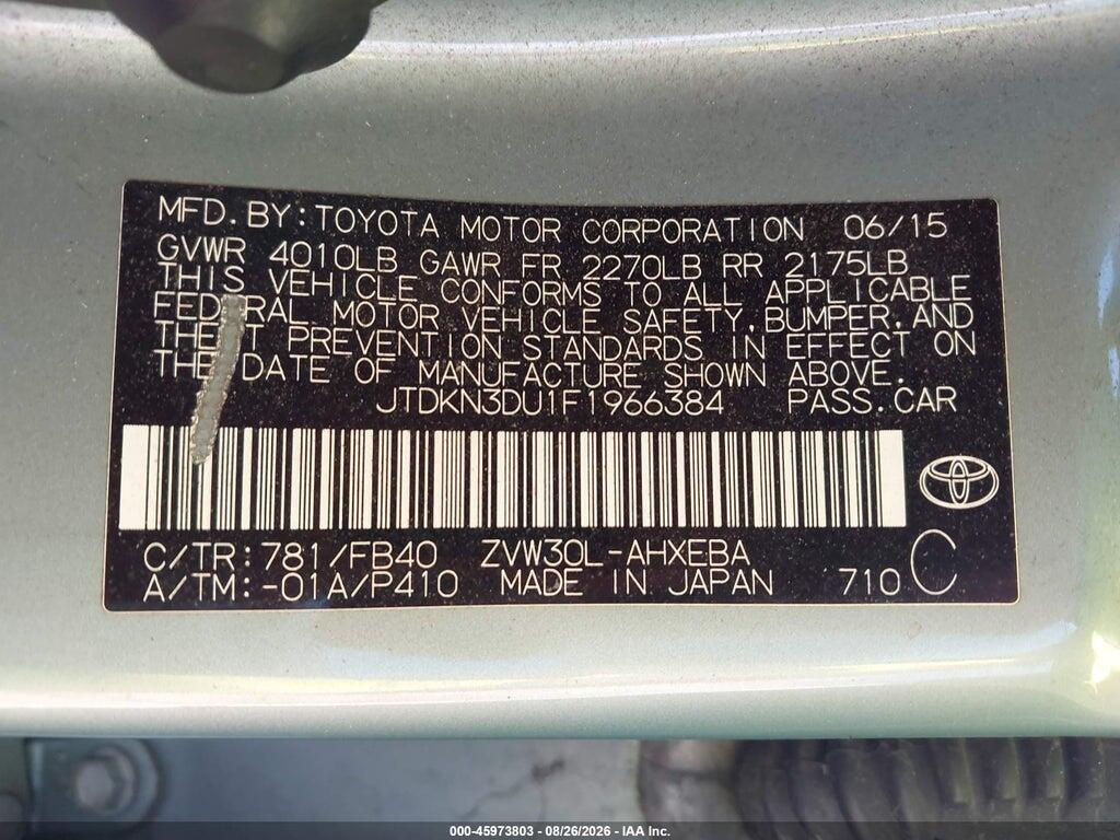 JTDKN3DU1F1966384 2015 TOYOTA PRIUS photo no. 9