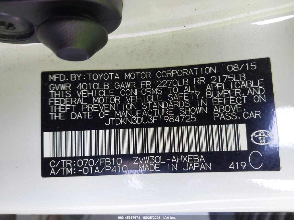 JTDKN3DU3F1984725 2015 TOYOTA PRIUS photo no. 9