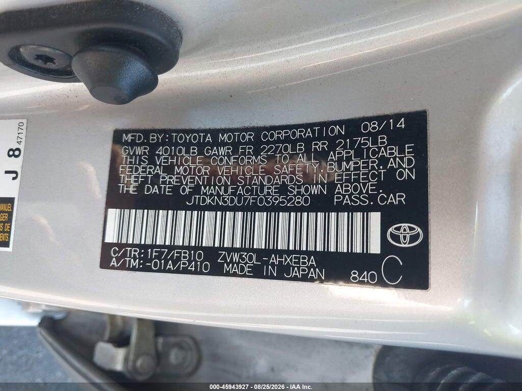 JTDKN3DU7F0395280 2015 TOYOTA PRIUS photo no. 9