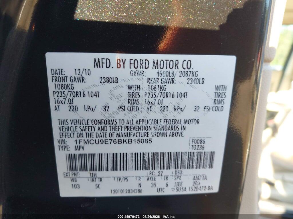 1FMCU9E76BKB15085 2011 FORD ESCAPE photo no. 9
