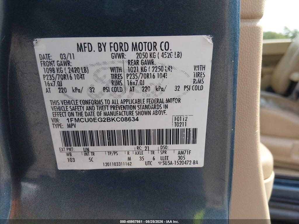 1FMCU0EG2BKC08634 2011 FORD ESCAPE photo no. 9