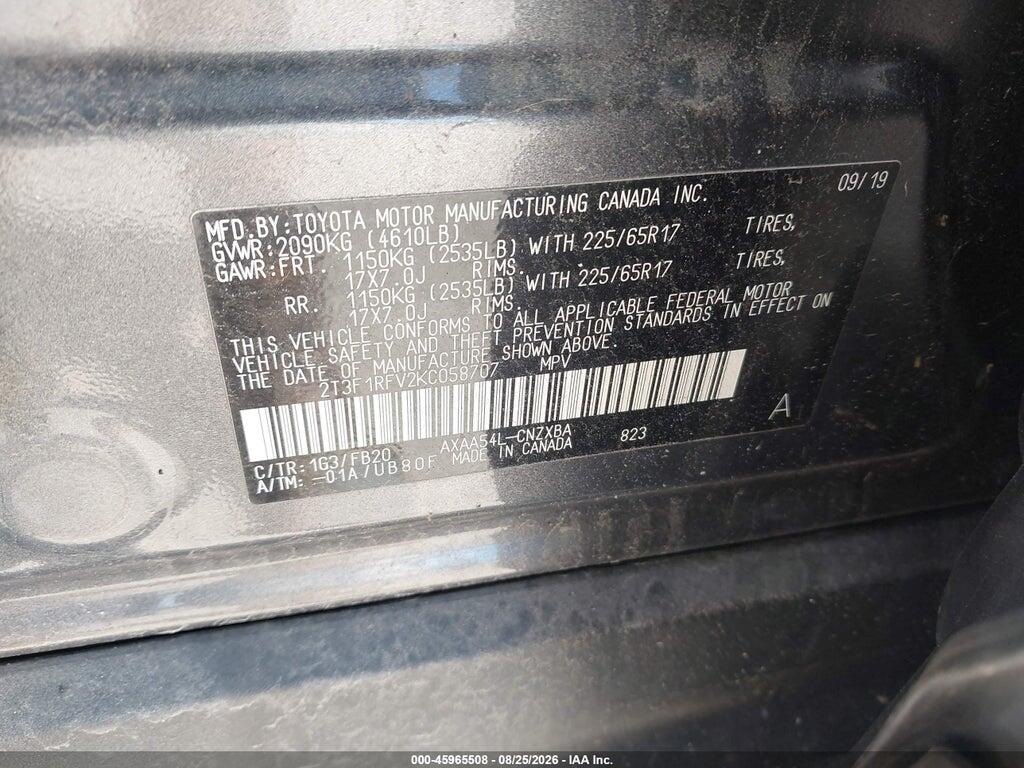 2T3F1RFV2KC058707 2019 TOYOTA RAV4 photo no. 9