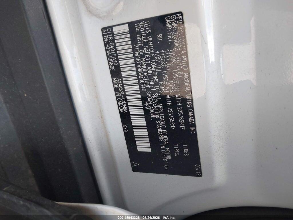 2T3W1RFV8KW030540 2019 TOYOTA RAV4 photo no. 9