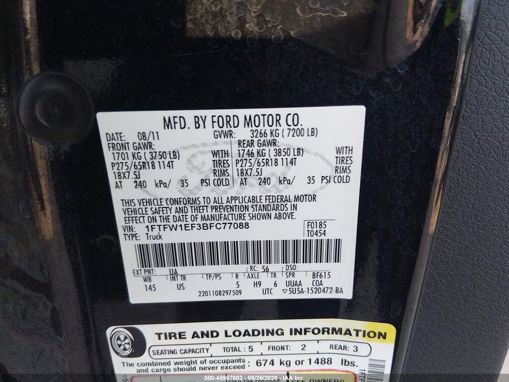 1FTFW1EF3BFC77088 2011 FORD F-150 photo no. 9