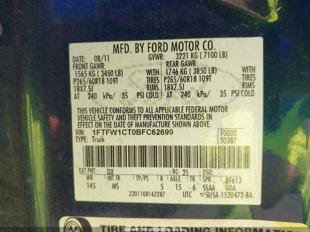 1FTFW1CT0BFC62699 2011 FORD F-150 photo no. 9
