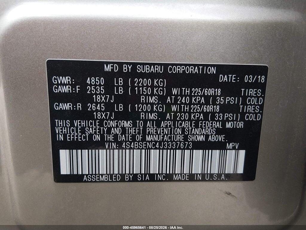 4S4BSENC4J3337673 2018 SUBARU OUTBACK photo no. 9