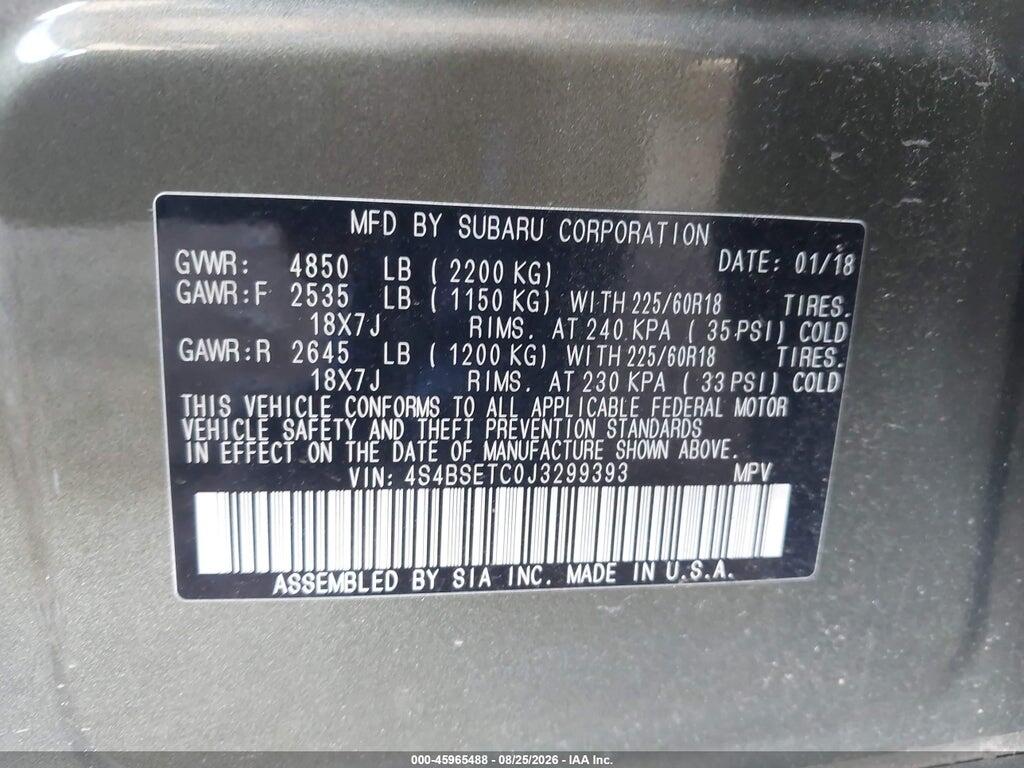 4S4BSETC0J3299393 2018 SUBARU OUTBACK photo no. 9