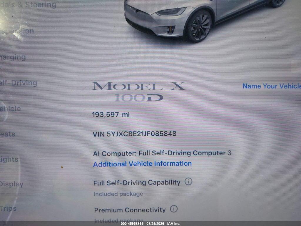 5YJXCBE21JF085848 2018 TESLA MODEL X photo no. 7