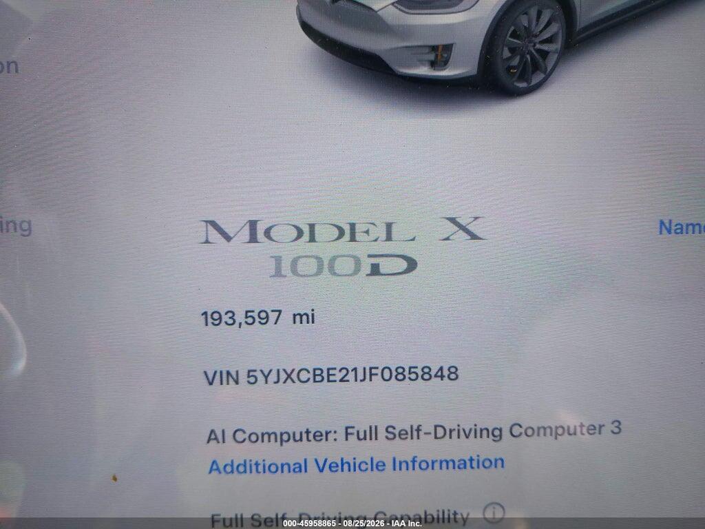 5YJXCBE21JF085848 2018 TESLA MODEL X photo no. 9