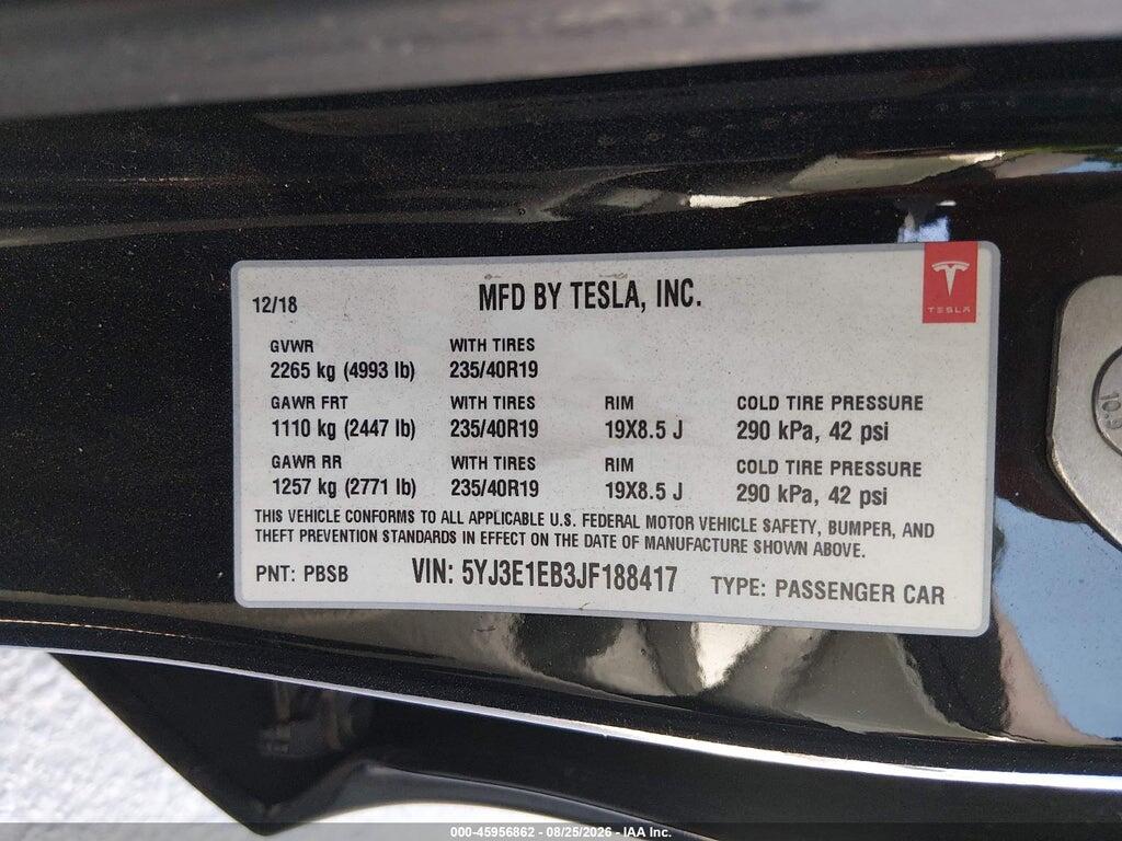 5YJ3E1EB3JF188417 2018 TESLA MODEL 3 photo no. 9