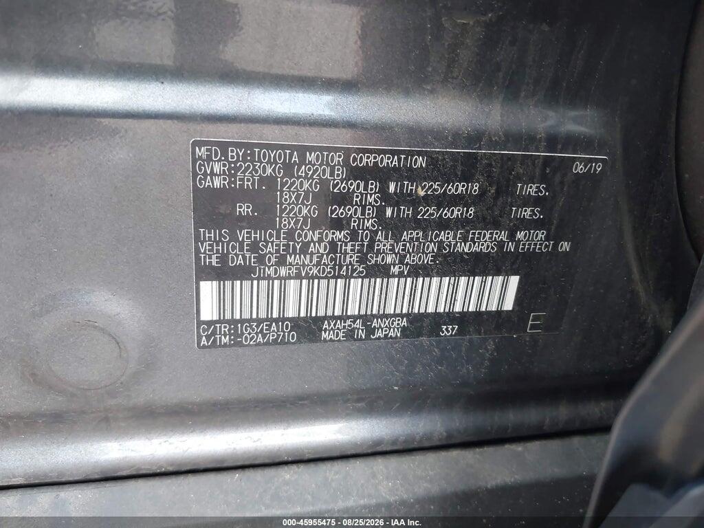 JTMDWRFV9KD514125 2019 TOYOTA RAV4 HYBRID photo no. 9
