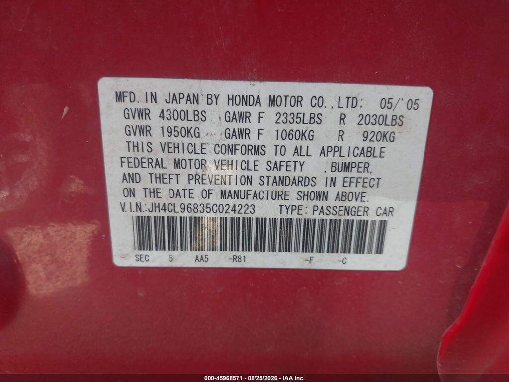 JH4CL96835C024223 2005 ACURA TSX photo no. 9