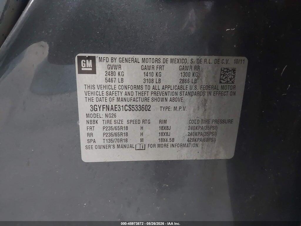 3GYFNAE31CS533602 2012 CADILLAC SRX photo no. 9