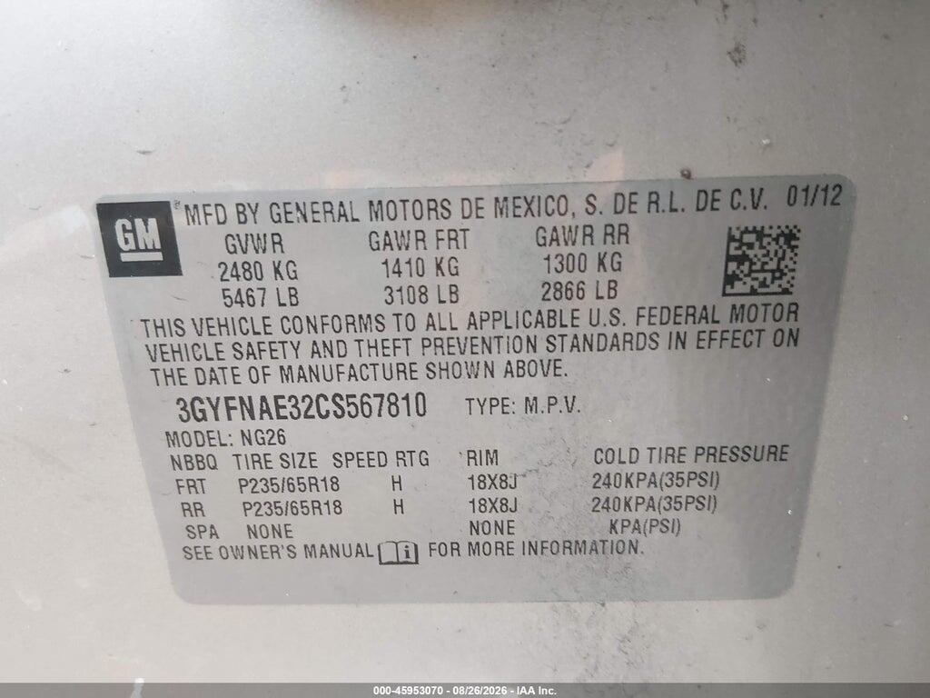 3GYFNAE32CS567810 2012 CADILLAC SRX photo no. 9