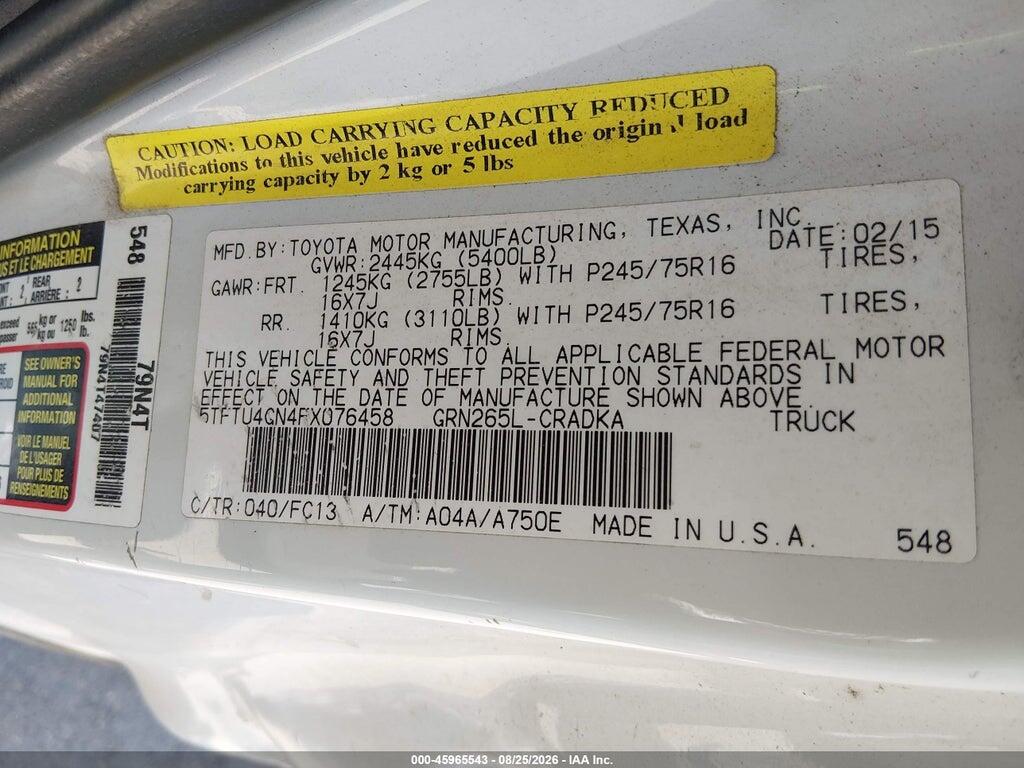 5TFTU4GN4FX076458 2015 TOYOTA TACOMA photo no. 9