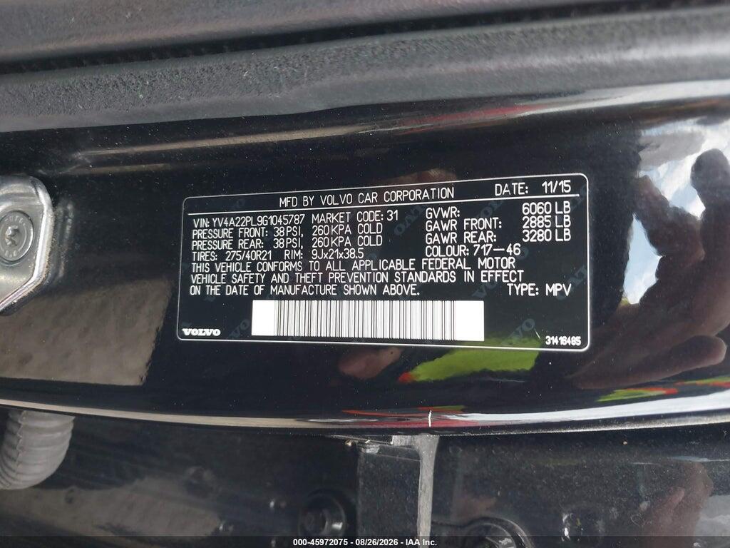 YV4A22PL9G1045787 2016 VOLVO XC90 photo no. 9