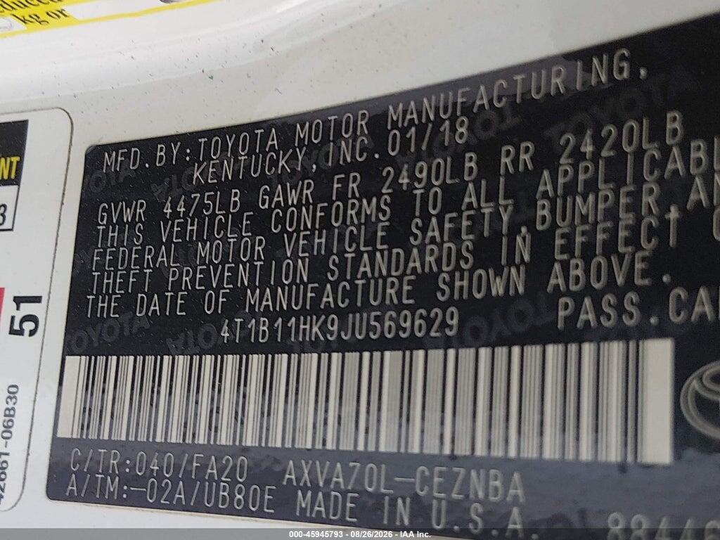 4T1B11HK9JU569629 2018 TOYOTA CAMRY photo no. 9