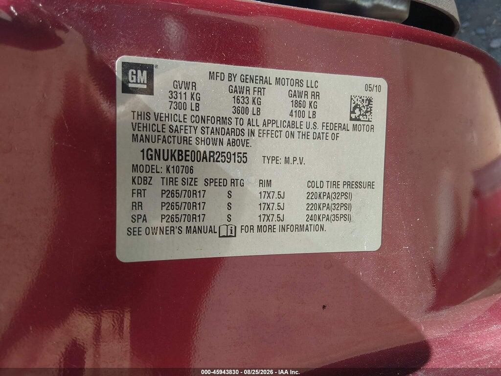 1GNUKBE00AR259155 2010 CHEVROLET TAHOE photo no. 9