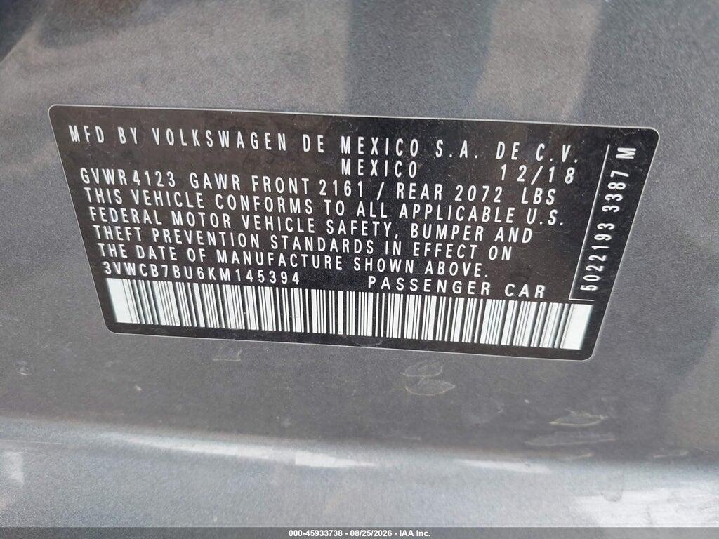 3VWCB7BU6KM145394 2019 VOLKSWAGEN JETTA photo no. 9