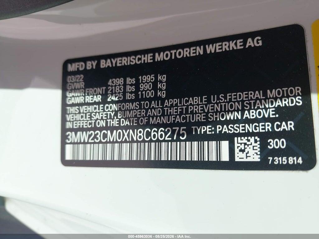3MW23CM0XN8C66275 2022 BMW 230 photo no. 9