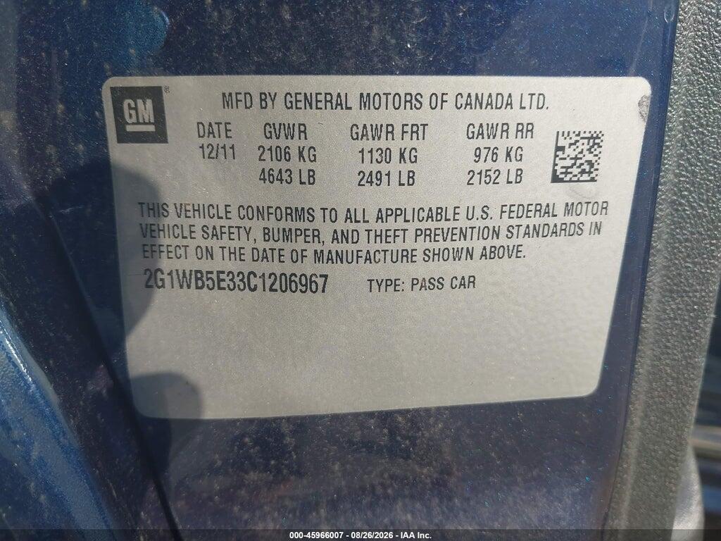 2G1WB5E33C1206967 2012 CHEVROLET IMPALA photo no. 9