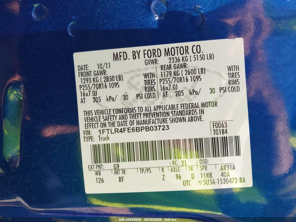 1FTLR4FE6BPB03723 2011 FORD RANGER photo no. 9