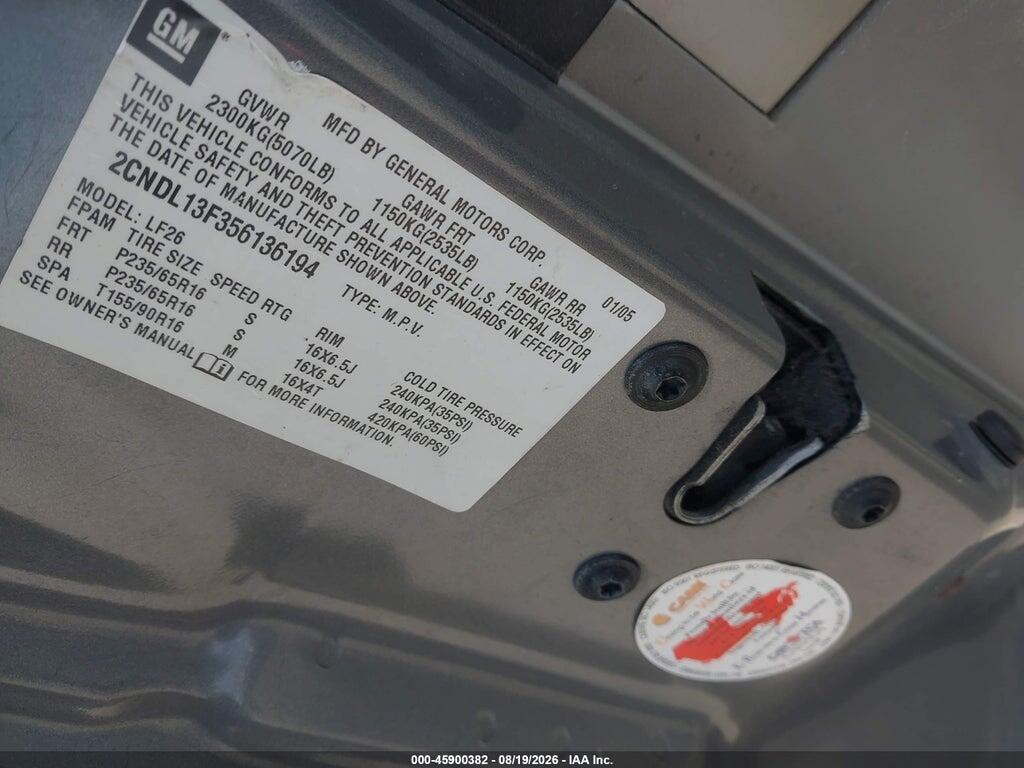 2CNDL13F356136194 2005 CHEVROLET EQUINOX photo no. 9