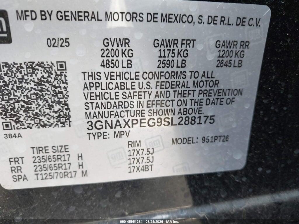 3GNAXPEG9SL288175 2025 CHEVROLET EQUINOX photo no. 9