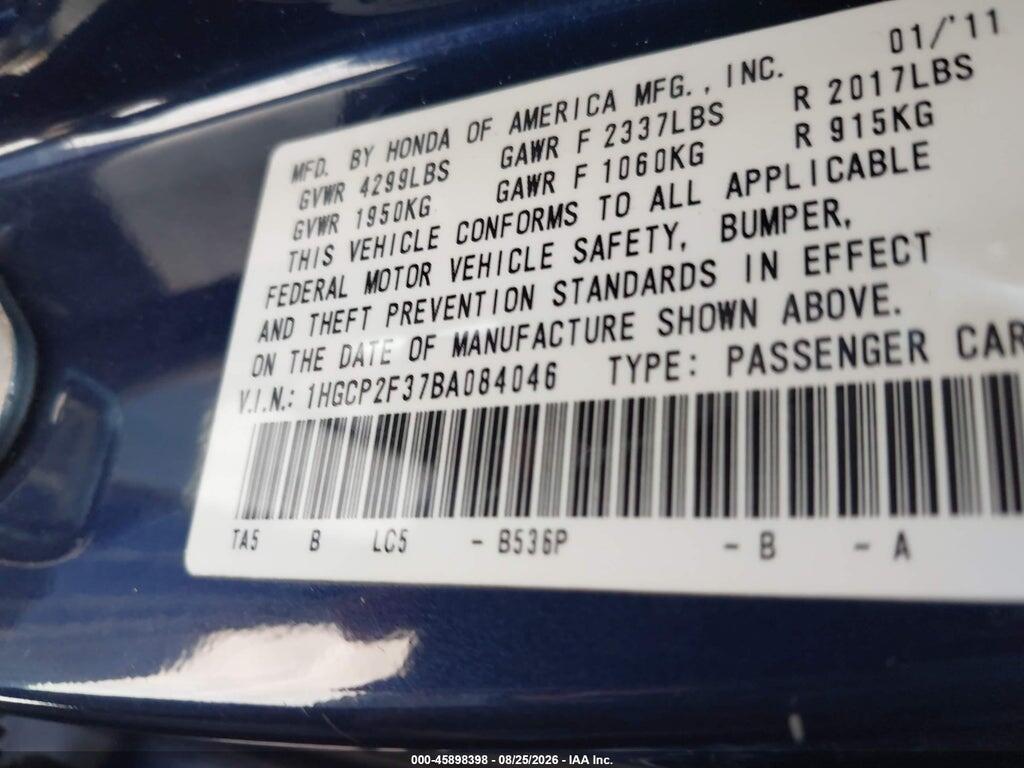 1HGCP2F37BA084046 2011 HONDA ACCORD photo no. 9